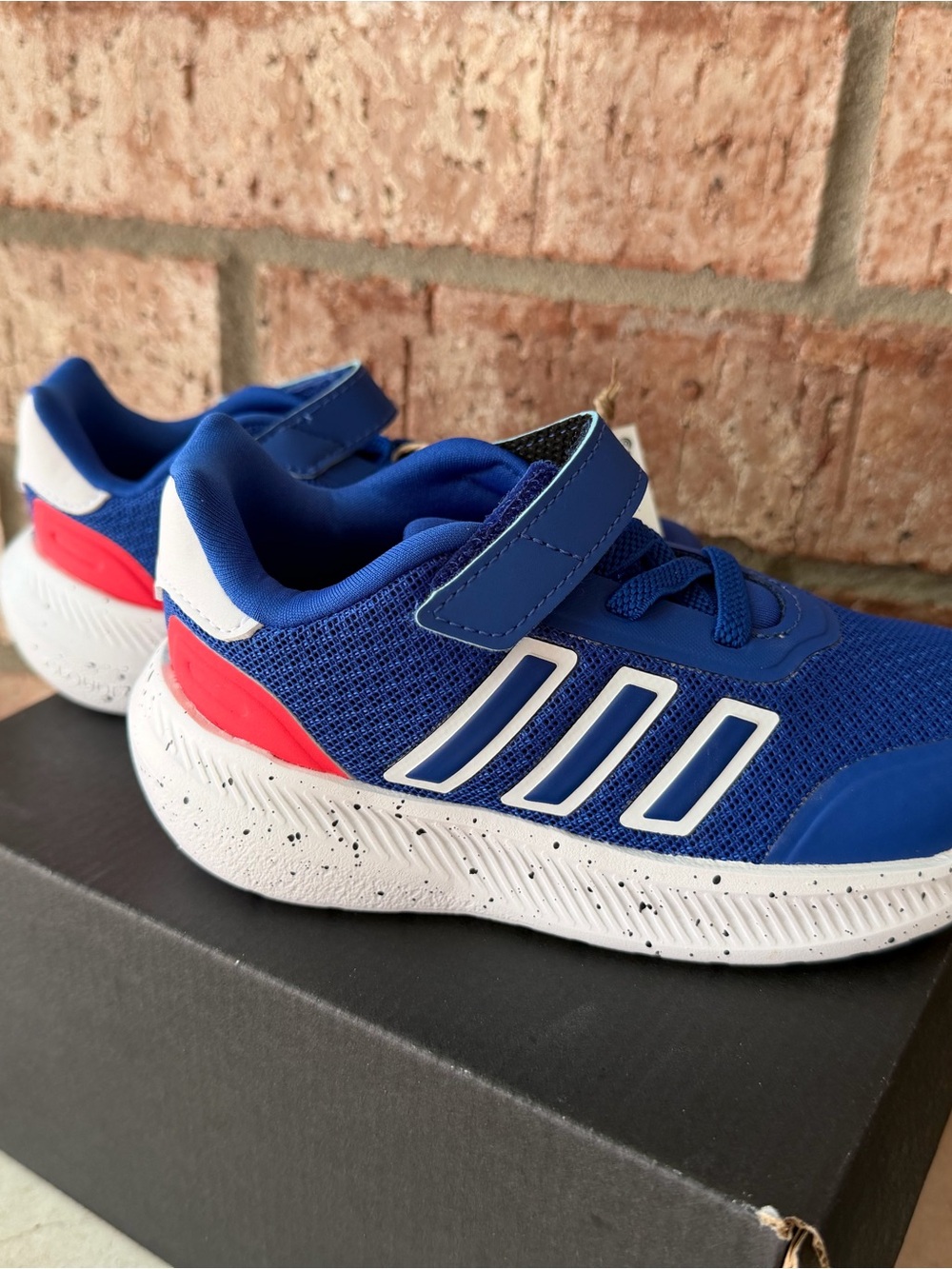 adidas Kids Royal Blue Velcro Sneakers with White Speckled Sole - Picture 4 of 6